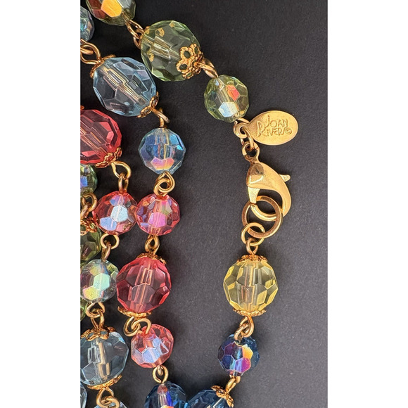 Vintage Joan Rivers Necklace Aurora Borealis Acrylic Crystal Beaded Gold Tone - Picture 6 of 7